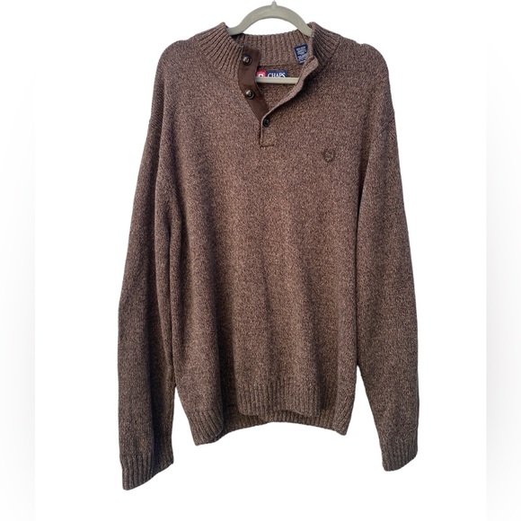 Chap’s Men’s Cotton Brown Heather Pullover Sweater With Elbow Patches - Picture 5 of 12